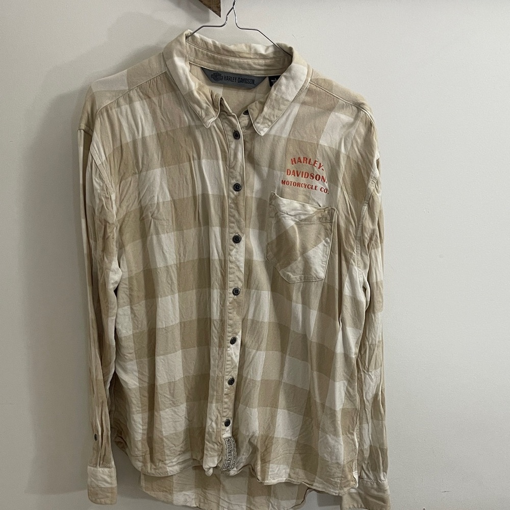 Harley-Davidson women’s  Tan Plaid Button-Down Shirt